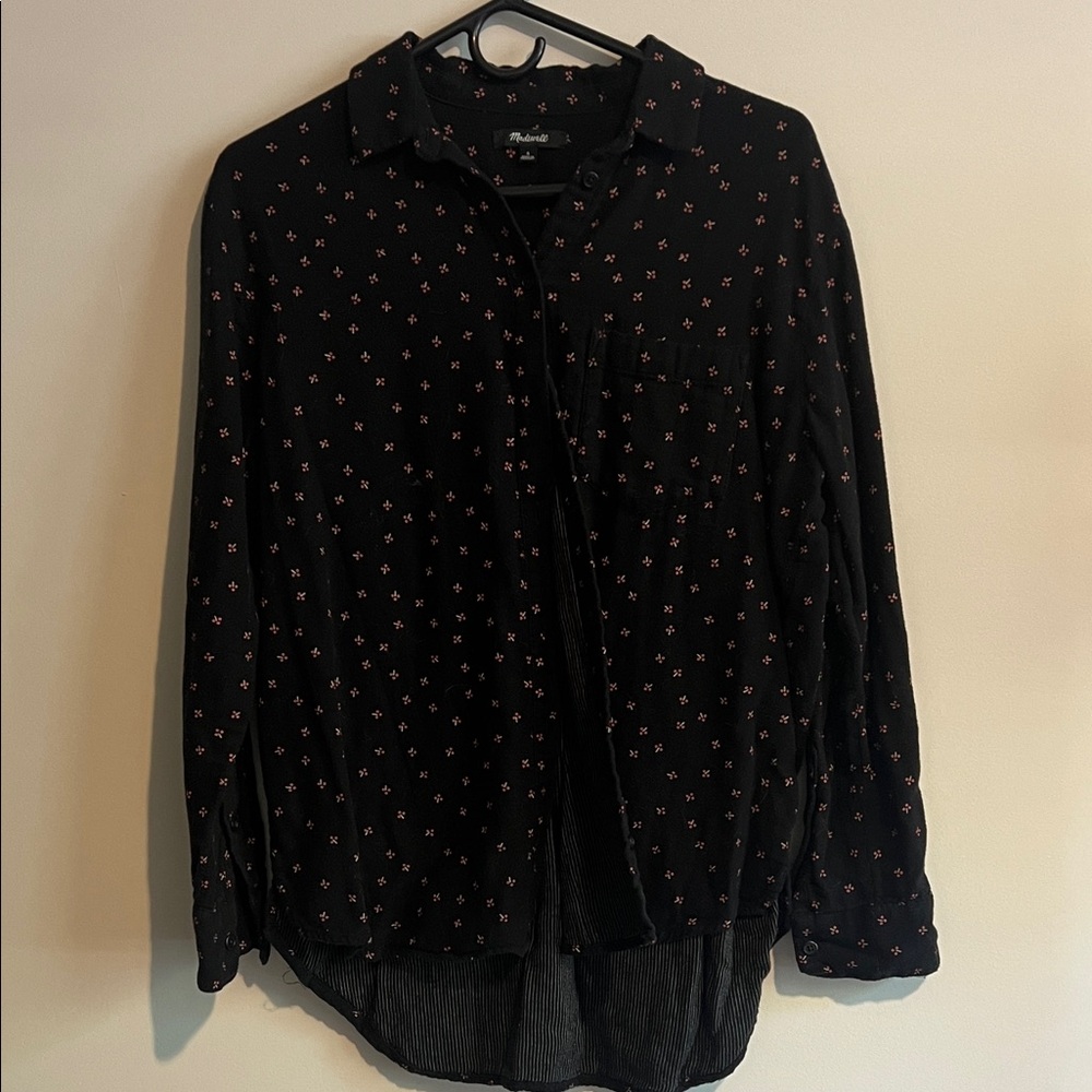 Madewell Black Top with Red Floral Accents